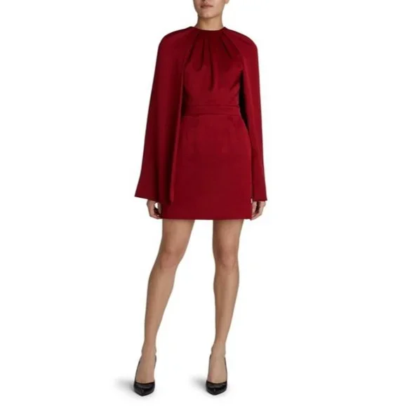 Alexander Mcqueen Burgundy Cape Effect Silk Mini Dress size:38(2-4)